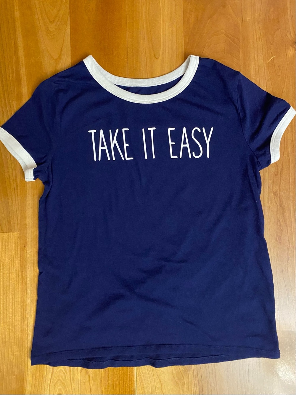 Justice Navy Blue 'Take It Easy' Ringer Tee with White Trim